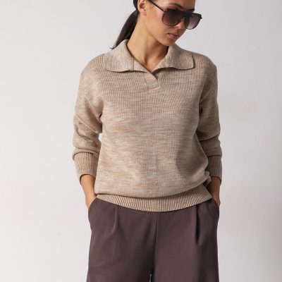 Wool Sweater Women Polo Collar Pullover Casual Loose