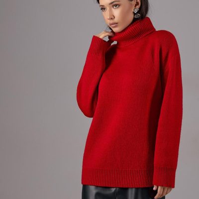 Oversized Turtleneck Sweater Warm Mohair Wool Baggy Long