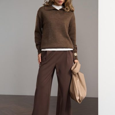 Wool Sweater Women Polo Collar Pullover Casual Loose