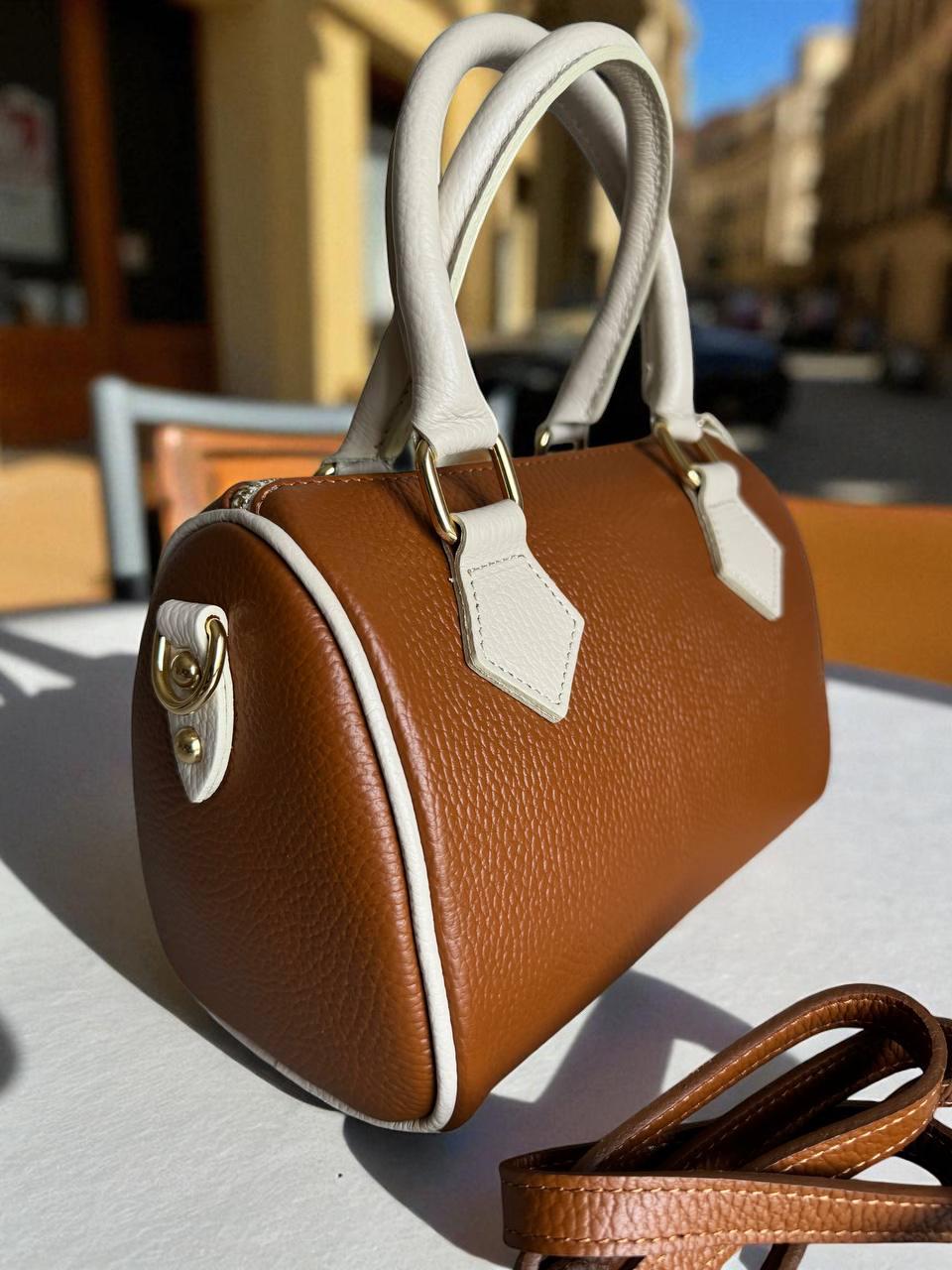 Cognac Brown Italian Leather Boston Bag Handmade Two