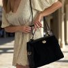 Italian Suede Leather Bag Handmade Top Handle Satchel