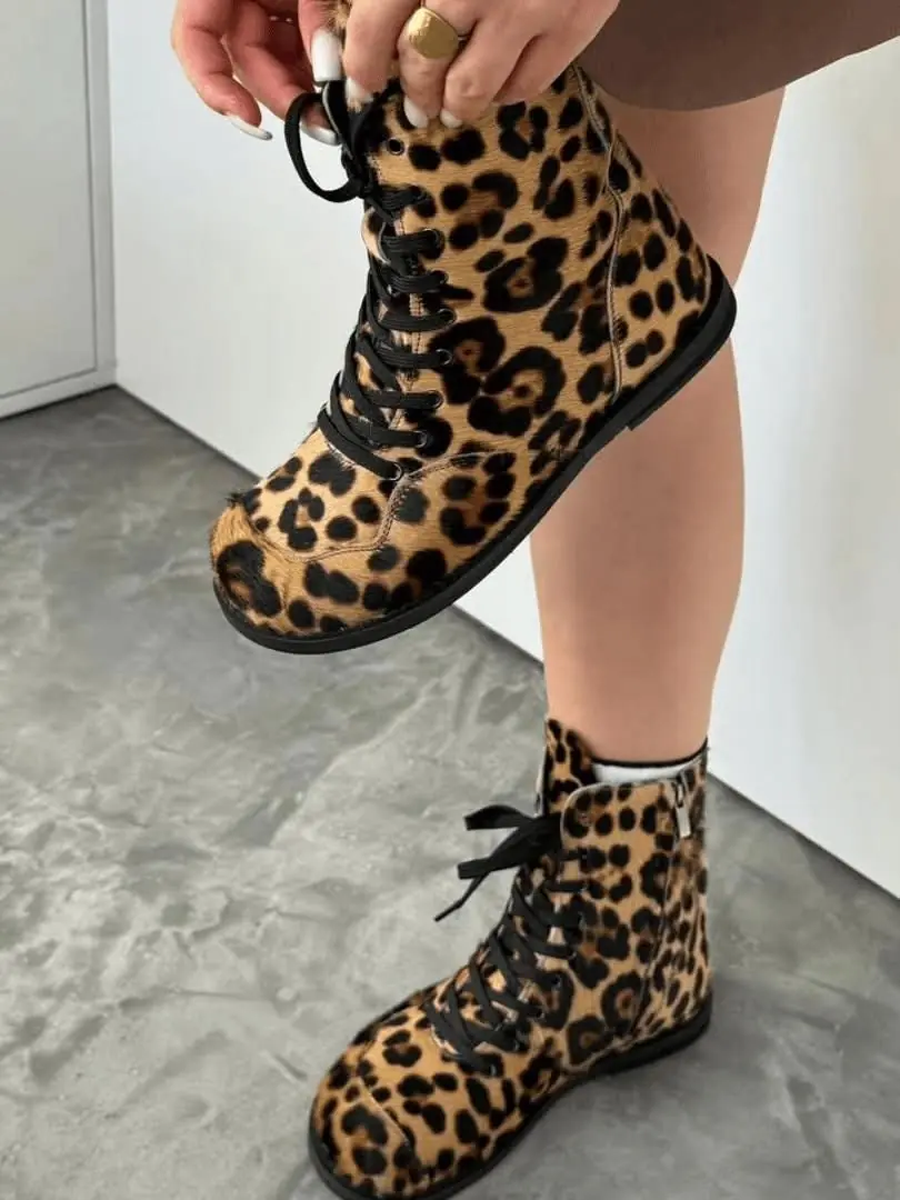 Pastel Leather Combat Boots Women Handmade Two Tone