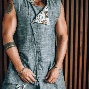 Linen Nehru Vest: Boho Oriental Sleeveless Jacket