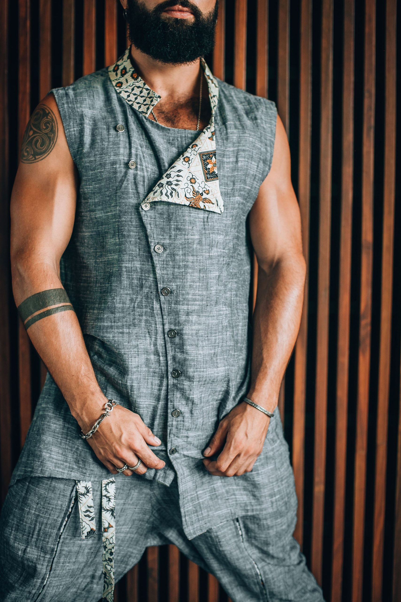 Linen Nehru Vest: Boho Oriental Sleeveless Jacket