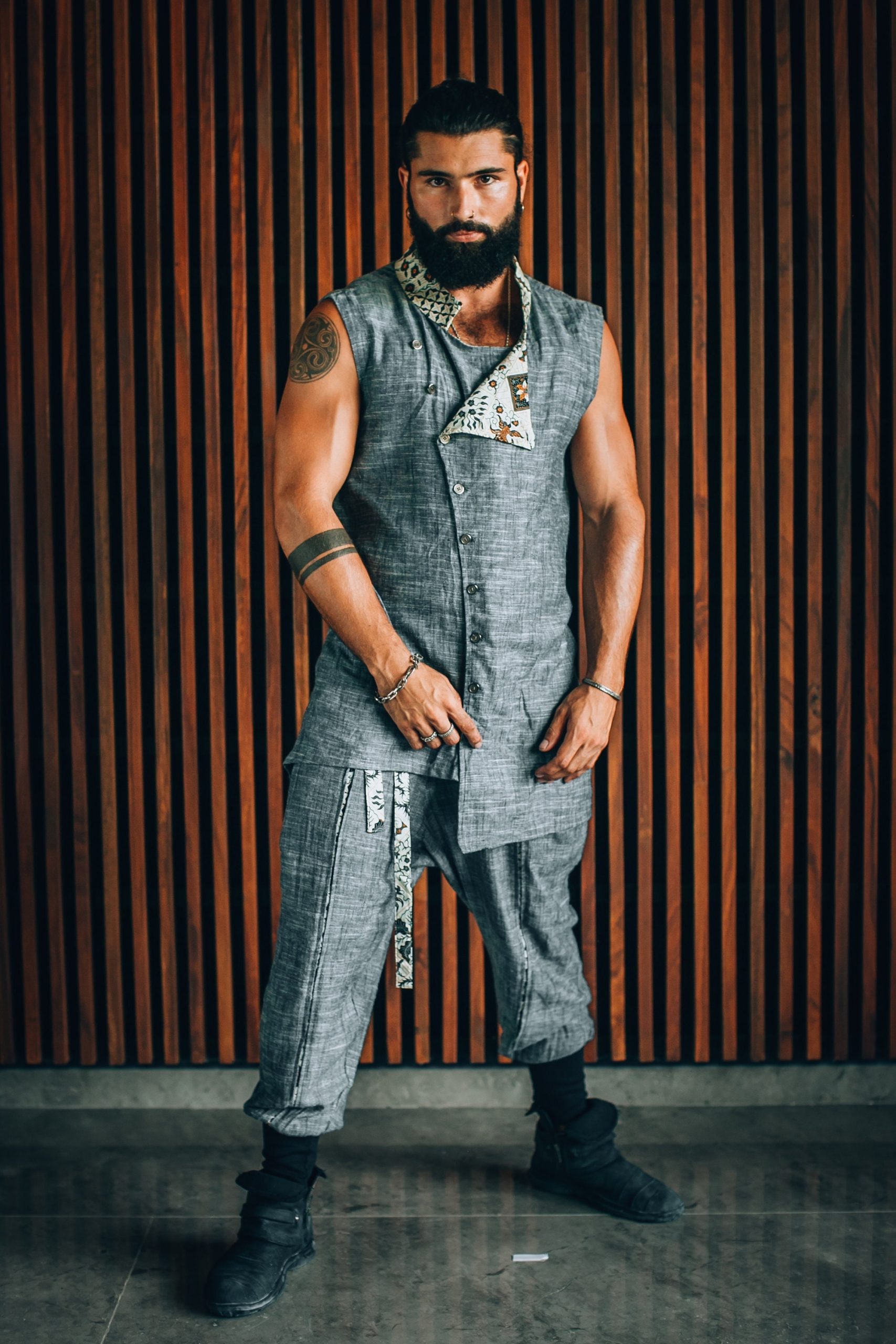 Linen Nehru Vest: Boho Oriental Sleeveless Jacket