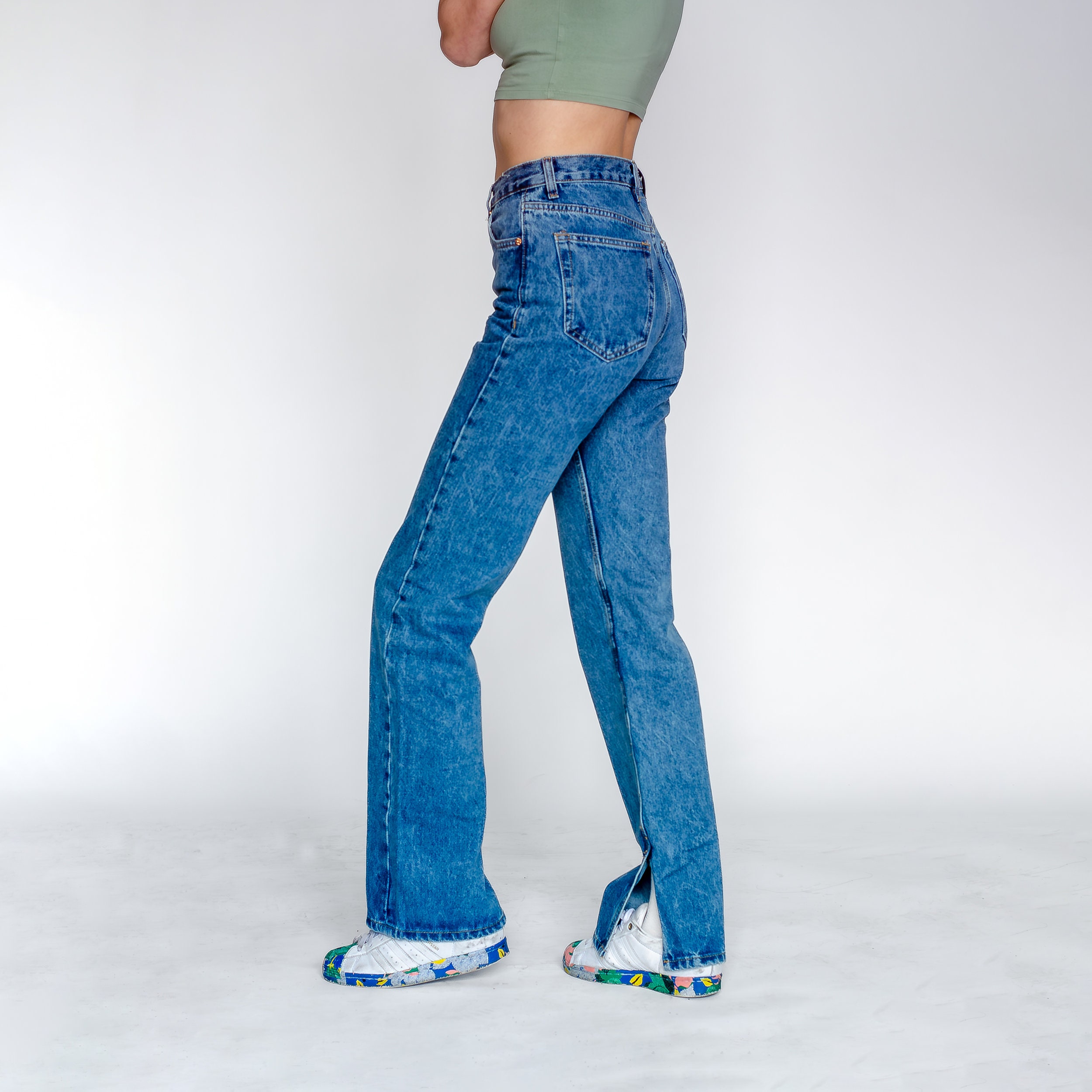 Y2k Acid Wash Jeans: High Waisted Blue Denim