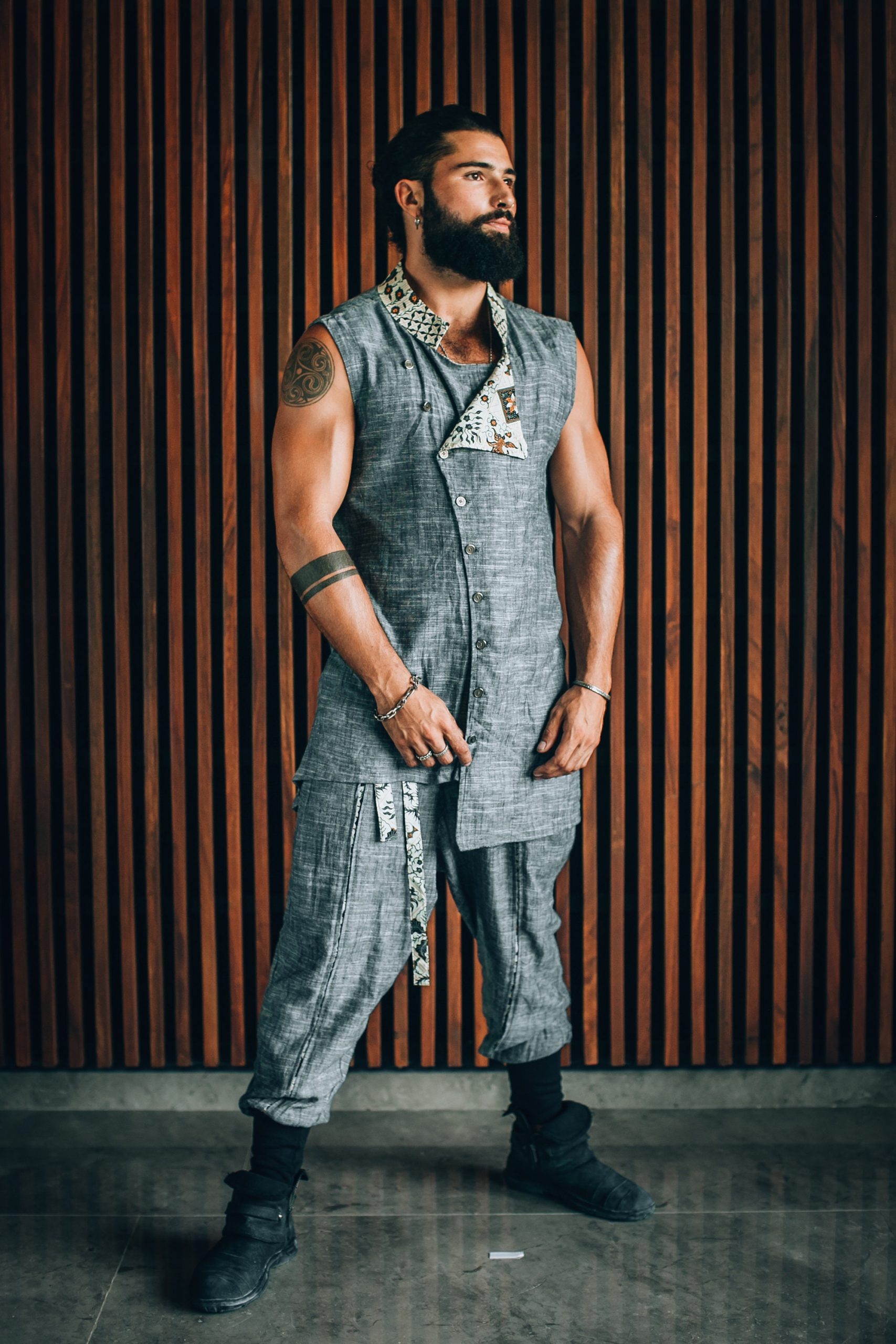 Linen Nehru Vest: Boho Oriental Sleeveless Jacket