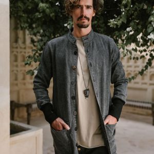 Long Denim Nehru Jacket: Avantgarde Designer Coat With