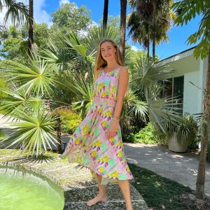 Hand Painted Silk Dress: Miami Beach Art Elegant