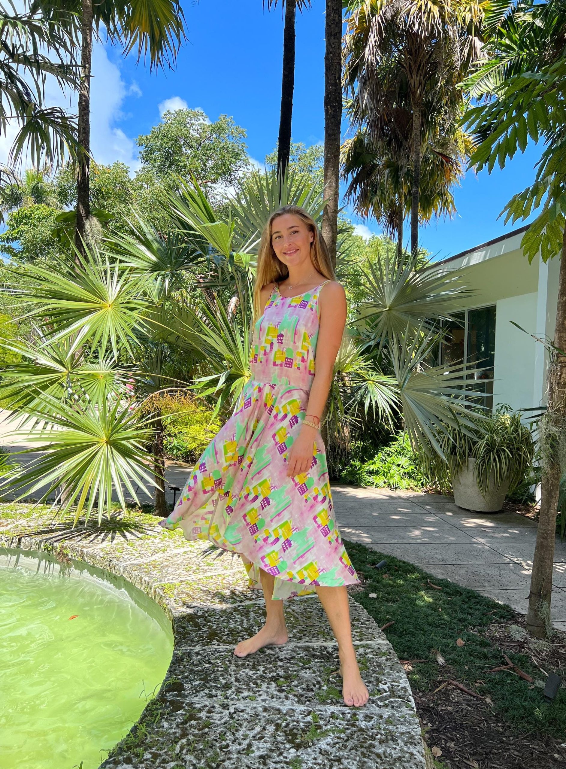 Hand Painted Silk Dress: Miami Beach Art Elegant