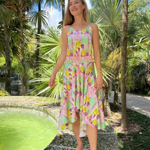 Hand Painted Silk Dress: Miami Beach Art Elegant