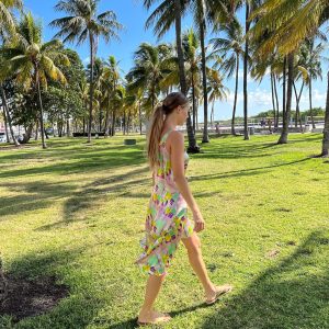 Hand Painted Silk Dress: Miami Beach Art Elegant