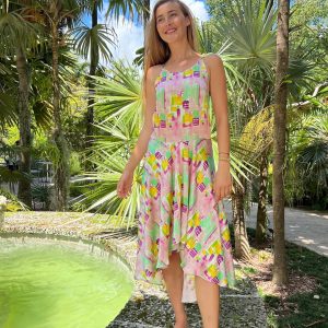 Hand Painted Silk Dress: Miami Beach Art Elegant