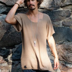 Hand Knit Cotton Tshirt Men: Bohemian Beach Shirt