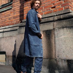 Long Denim Nehru Jacket: Avantgarde Designer Coat With