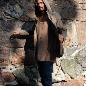 Green Hooded Cotton Art Jacket: Valo Print Urban