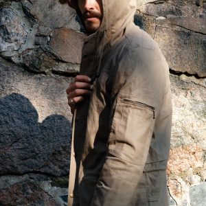 Green Hooded Cotton Art Jacket: Valo Print Urban