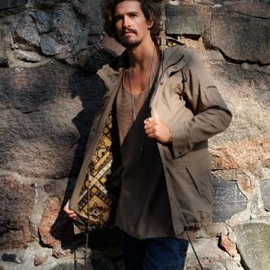 Green Hooded Cotton Art Jacket: Valo Print Urban