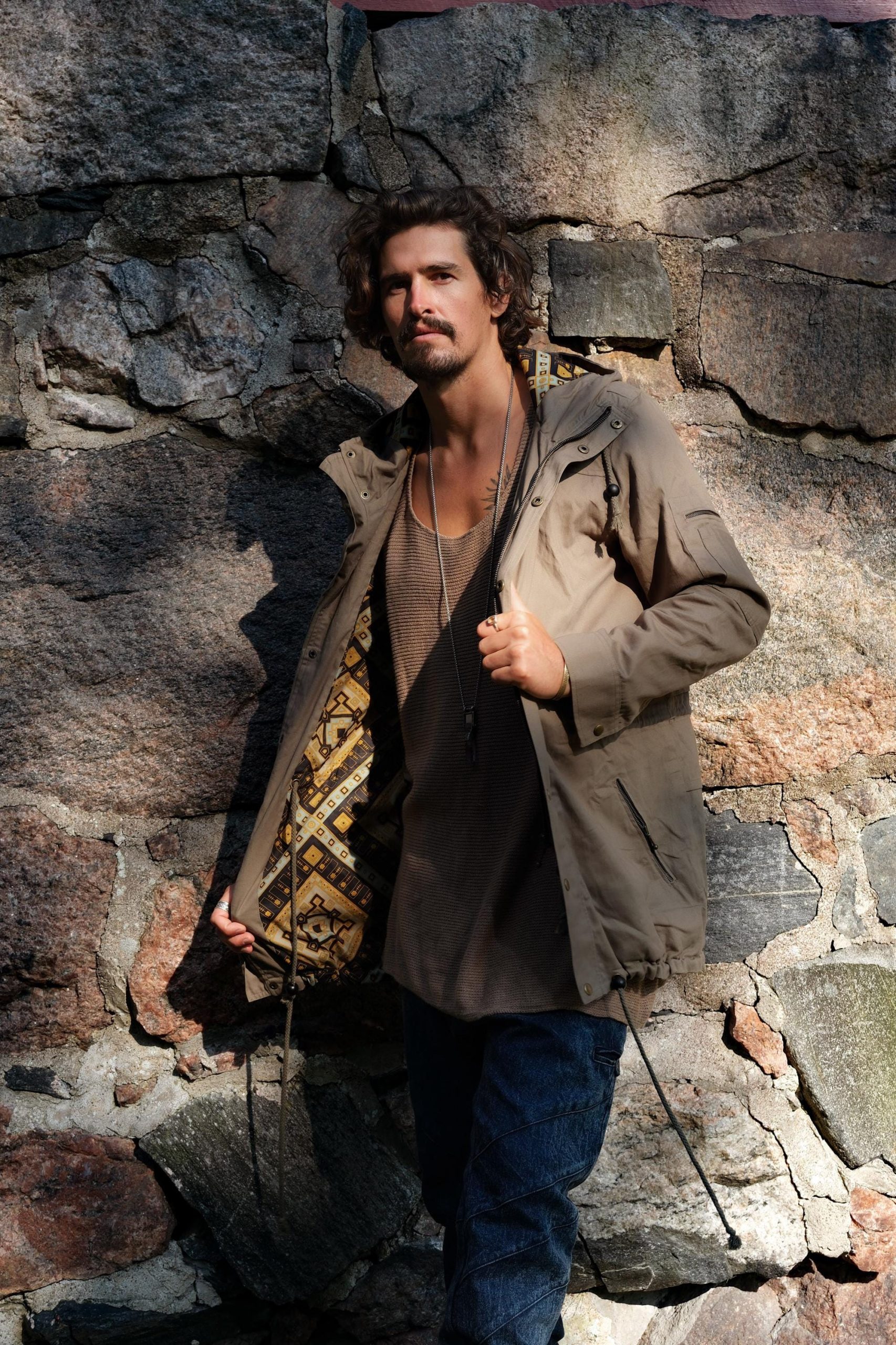 Green Hooded Cotton Art Jacket: Valo Print Urban