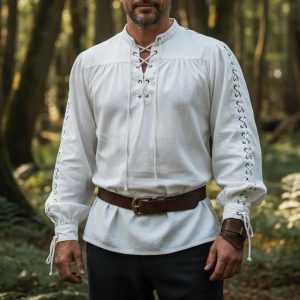 Men’s Linen Renaissance Shirt Medieval Pirate Viking Tunic