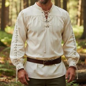 Men’s Linen Renaissance Shirt Medieval Pirate Viking Tunic