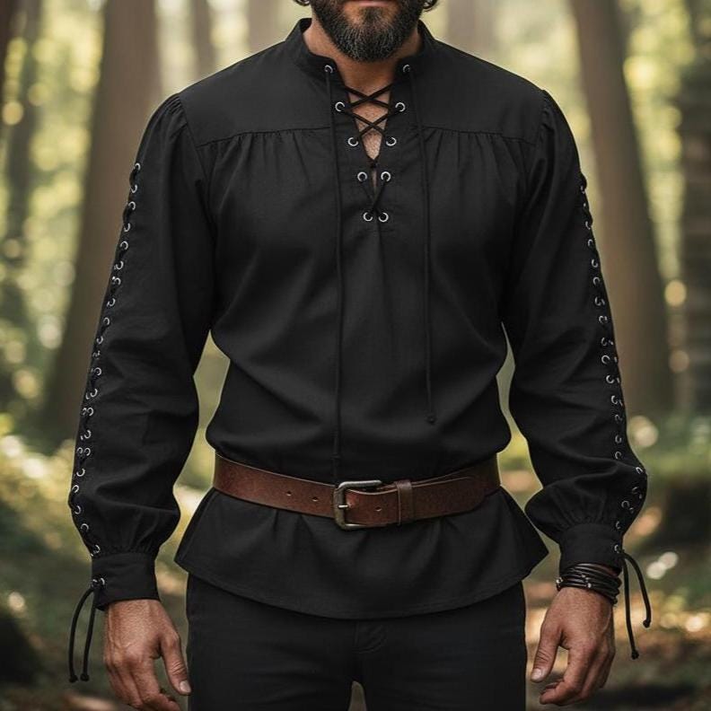 Men’s Linen Renaissance Shirt Medieval Pirate Viking Tunic