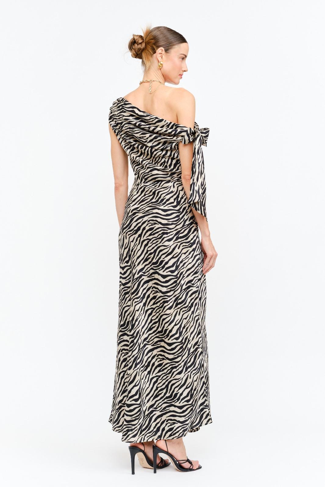 Remy Zebra Satin Midi Dress Statement Print Slip