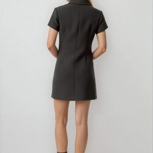 Black Velvet Buttoncollar Mini Dress Elegant Modern Style